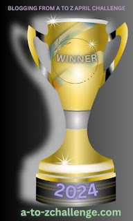 Winner badge announcing the blog Authors success for the #AtoZChallenge 2024.