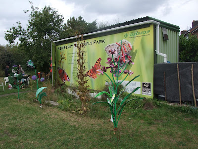 Some of the flower sculptures outside the container at the Butterfly Park