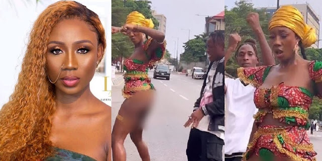 “This is Nigeria for God’s sake!” – Outrage as Korra Obidi dances on the street of Lagos in racy outfit that exposed her backside (Video)