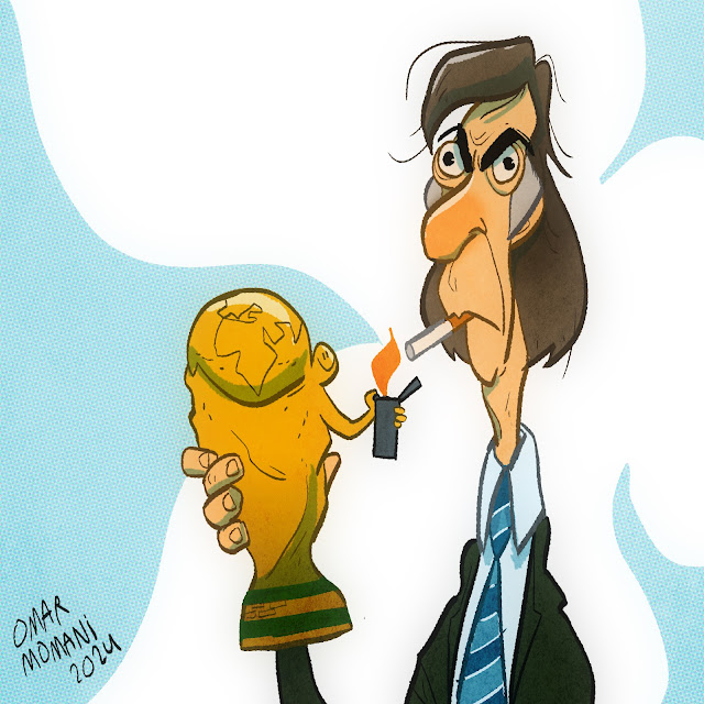 César Luis Menotti cartoon caricature