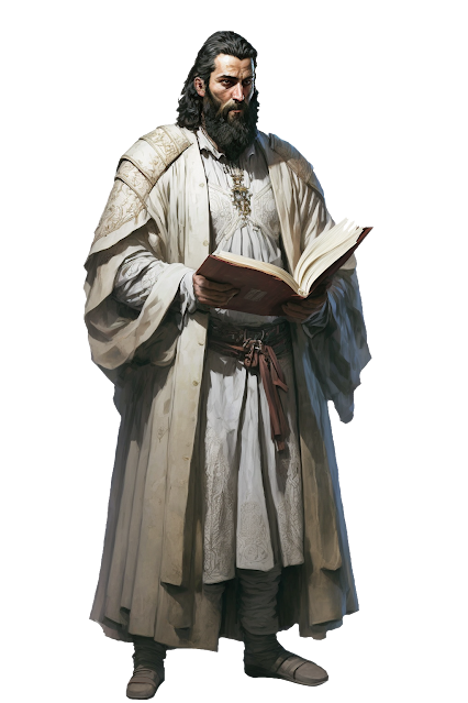 A white robed wizard, holding a book