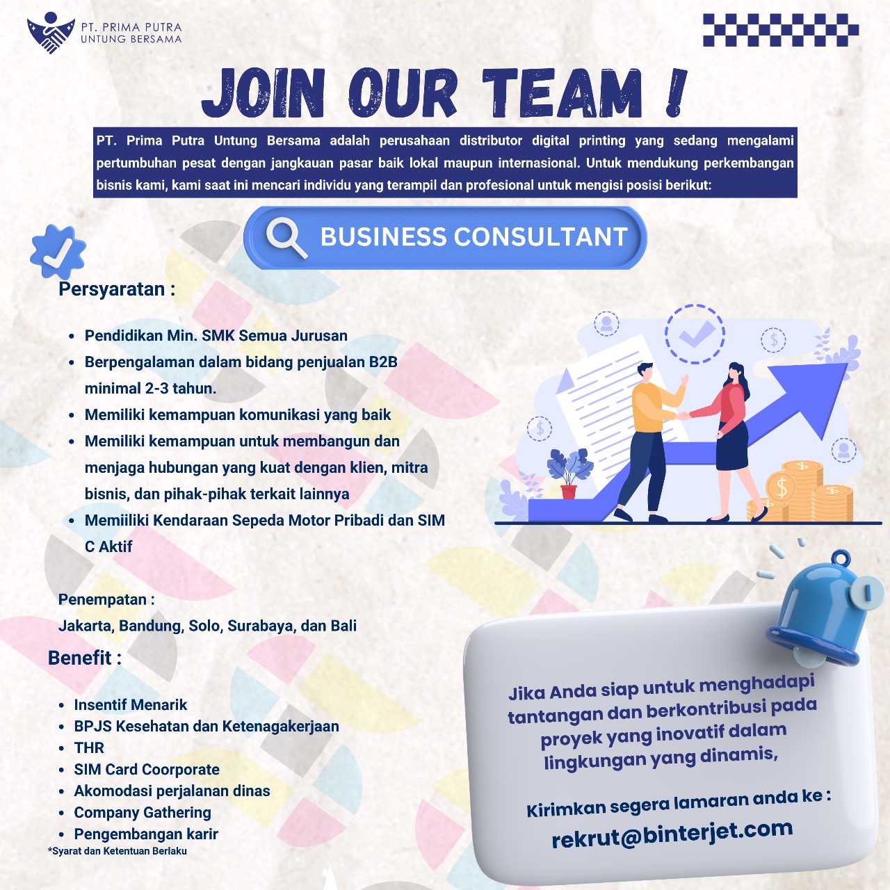 Loker Jakarta, Bandung, Solo, Surabaya, Bali di PT Prima Putra Untung Bersama untuk 6 Posisi