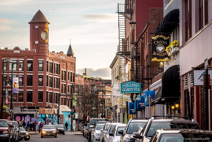 Portland, Maine April 2015 looking up Free Street towards Congress Square in the evening hour photo by Corey Templeton