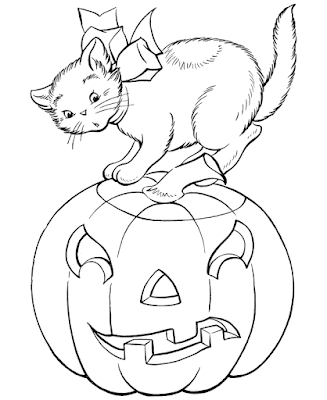 Halloween Pumpkin And Cat Coloring Pages