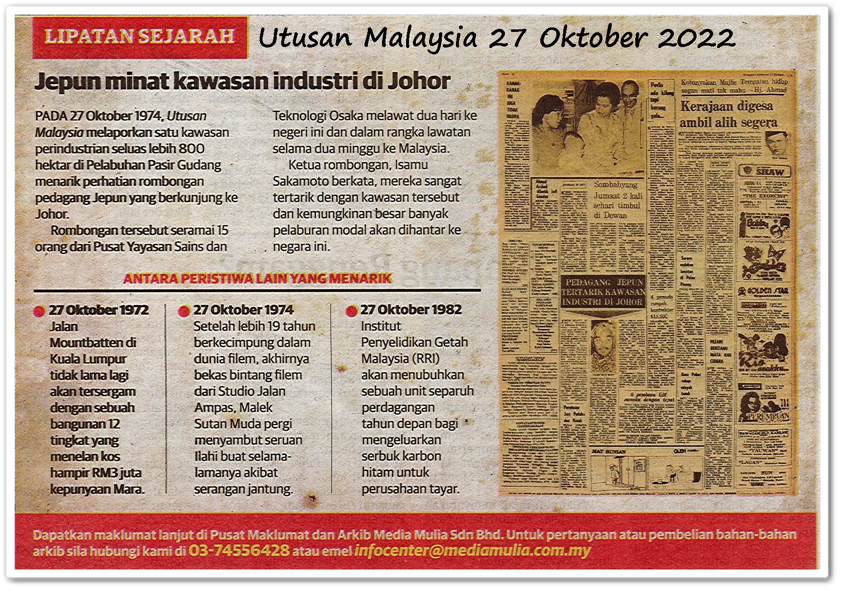 Lipatan sejarah 27 Oktober - Keratan akhbar Utusan Malaysia 27 Oktober 2022