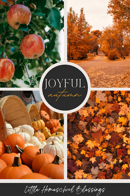 Picture of fall scenes with words Joyful Autumn