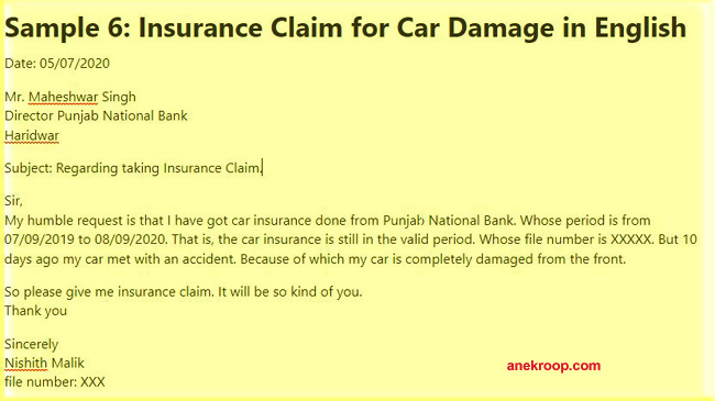 Insurance Claim for Car Damage in English