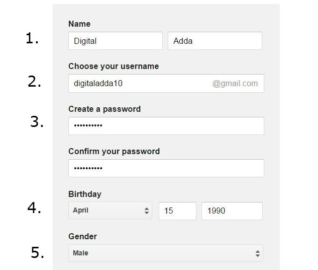 Gmail signup Form