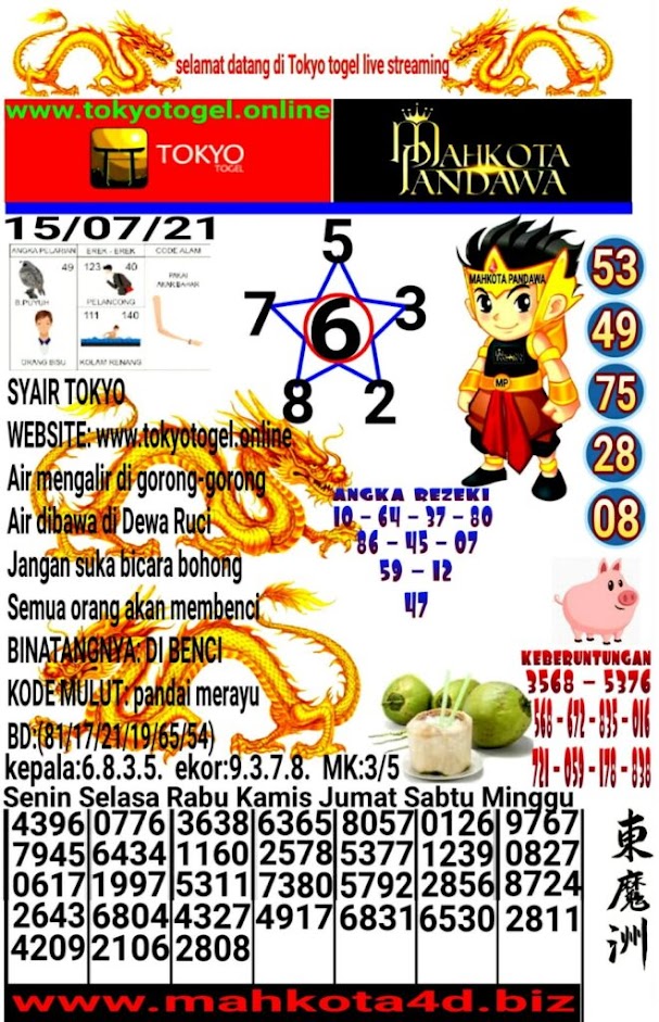 Syair Prediksi Tokyo Togel Kamis, 15 - Juli - 2021