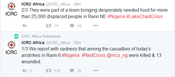 Ranna Nigeria bomb mistakenly kills civilians and red cross aid workers