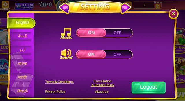 multy languages system of teen patti online apk