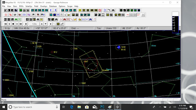 Megastar screenshot shows the camera field of view fixed by Aldebaran and the horizon (Source: Palmia Observatory)