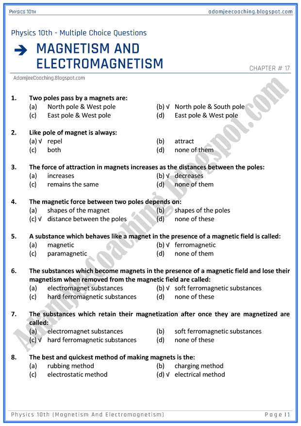 magnetism-and-electromagnetism-mcqs-physics-10th