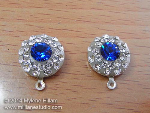 Pavé-style earring component made with Swarovski crystals and resin clay