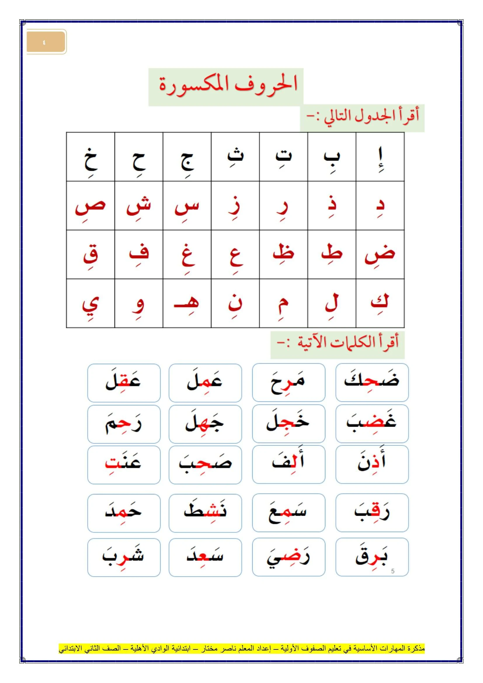 مذكرة المهارات الأساسية في تعليم الصفوف الأولية: إعداد المعلم ناصر مختار