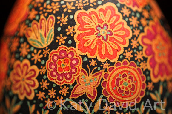 Friday Egg Persian Flowers in Sunset Colors Batiked Eggshell