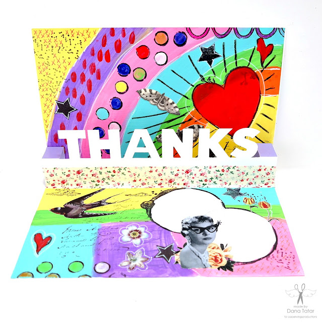 Colorful Pop Up Thank You card with Stamped and Collage Images