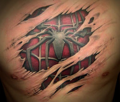 tattoos chest. spiderman tattoo chest