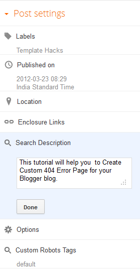 Meta description Tags For Blogger