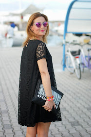 Essequadro eyewear, Fato creazioni, Roberto Botticelli sandals, Blackfive lace dress, pink sunglasses, Fashion and Cookies, fashion blogger