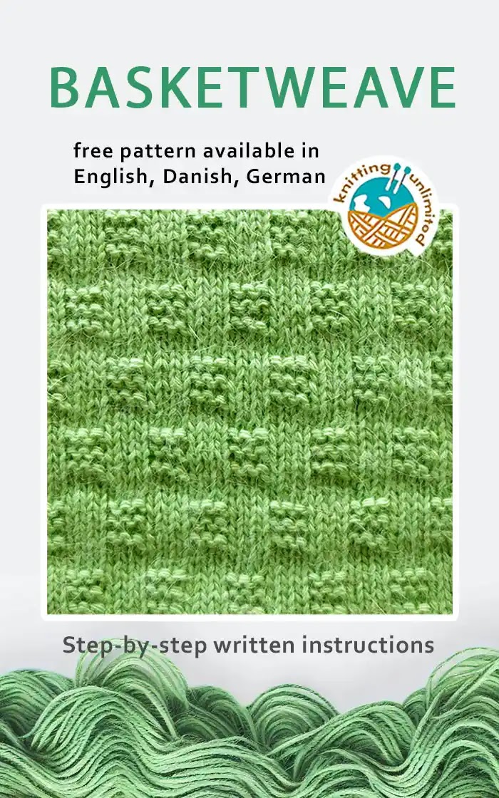 Basket weave stitch with a free pattern available in English, Danish, and German