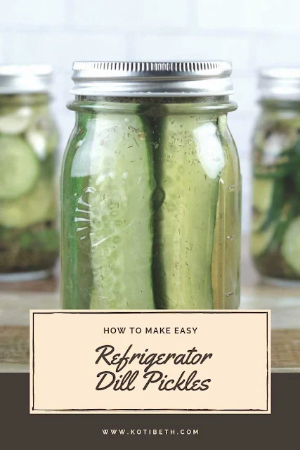 How to make easy refrigerator dill pickles. These tangy pickles are ready overnight! Use spears or sliced chips for a small batch recipe.  This DIY recipe is crunchy, crispy, and has a dill and garlic flavor. Make the best homemade quick with fresh cucumbers and dill. Make one jar or several with this easy recipe. #pickles #fridge #refrigerator #dill