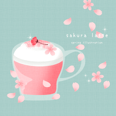【桜ラテ】春の飲みもののおしゃれでシンプルかわいいイラスト