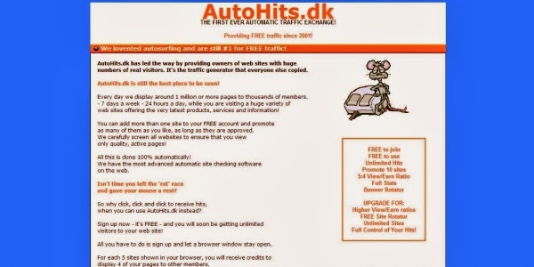 AutoHits.dk is the worlds first automatically traffic exchange and still leading showing over 2,000,000 sites per day.
