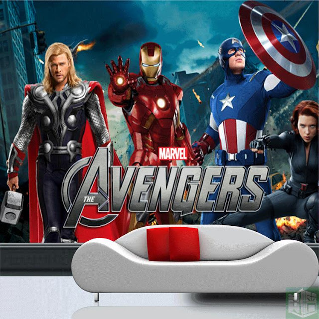 Avengers wall mural childrens room 3D marvel comics Photo Wallpaper Kids Boys super hero the avengers movie logo thor ironman captain america