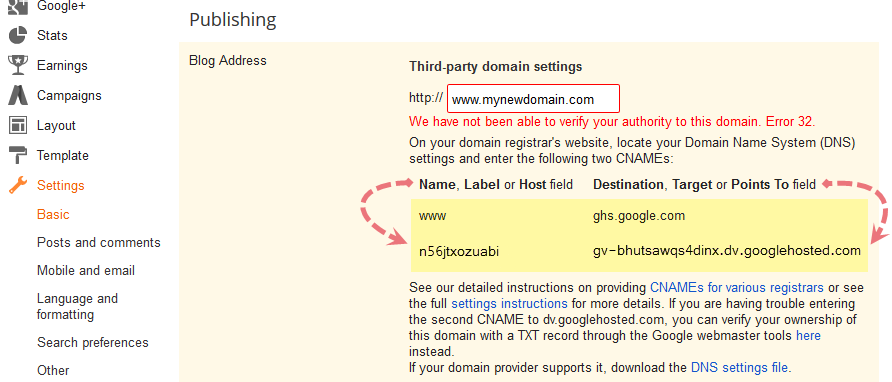 setting up blogger custom domain 