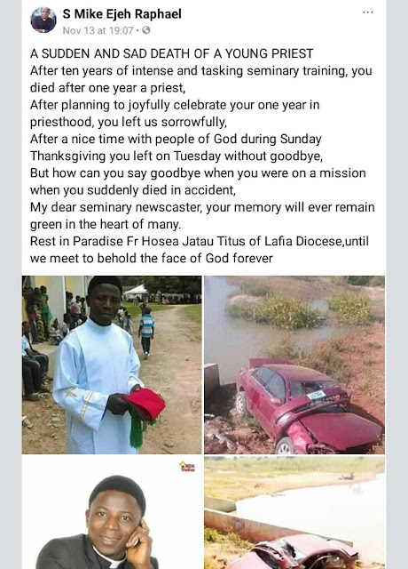  Photos: Three days after celebrating one year priestly ordination anniversary, young Catholic priest dies in ghastly accident in Nasarawa