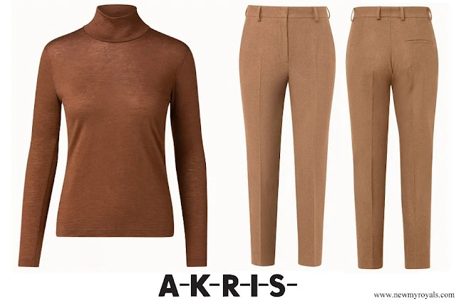 Princess Charlene wore Akris Cashmere Silk Jersey Top and Akris Flavin Wool Flannel Pants