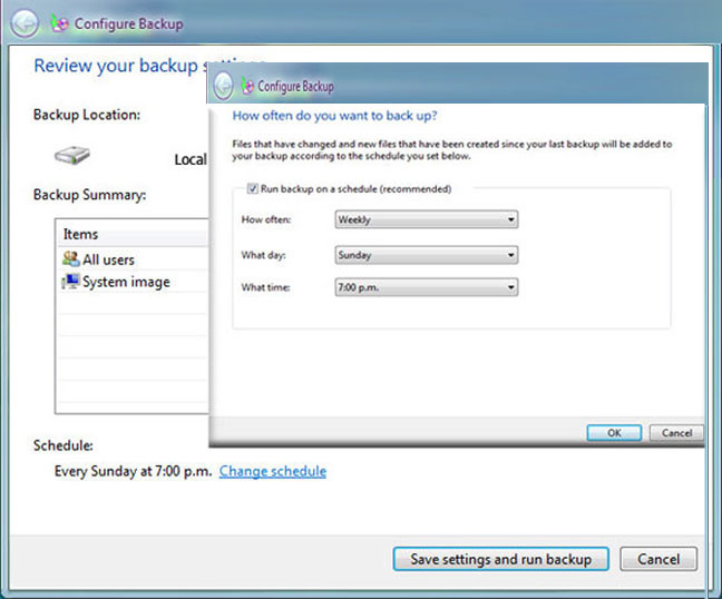 Windows 7 backup schedule
