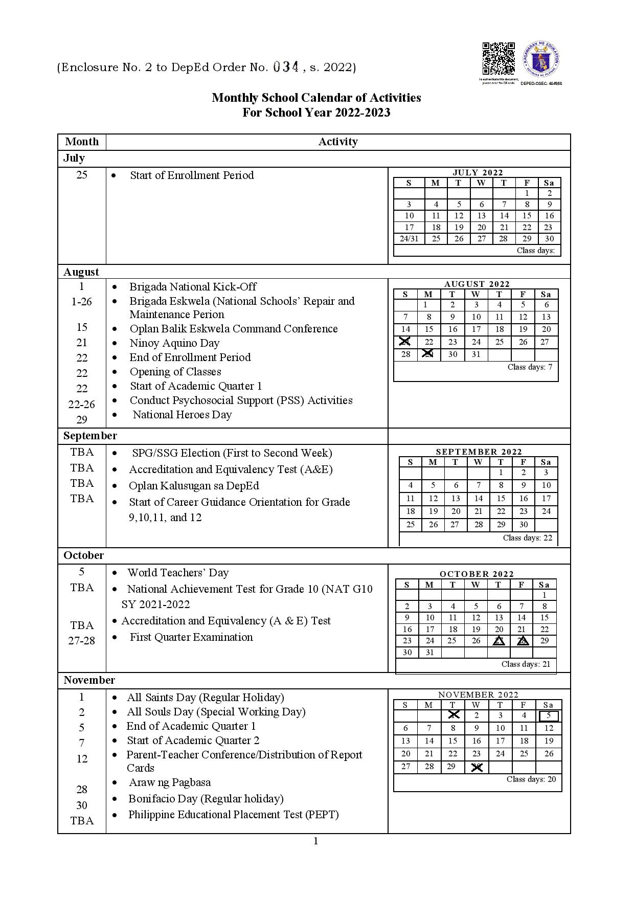 DepEd Releases School Calendar and Activities for School Year 20222023