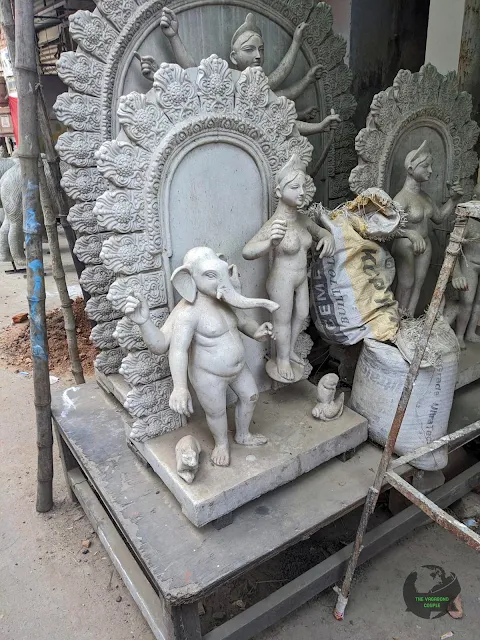 Clay Idol of Goddess Durga and her Children, Kumartuli, Kolkata