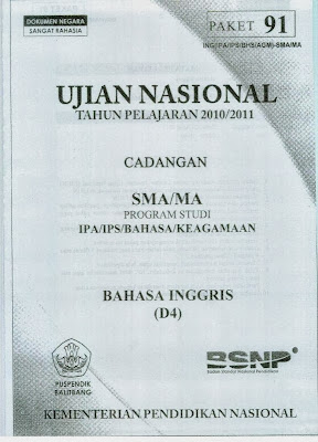 Naskah Soal Un Bahasa Inggris Sma 2011 (Paket 91)