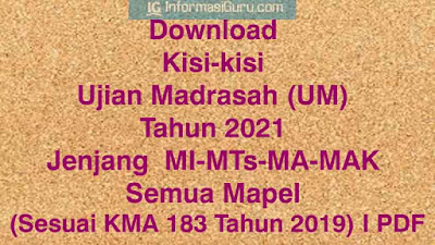 Download Kisi-kisi Ujian Madrasah (UM) Tahun 2021 Jenjang  MI-MTs-MA-MAK Semua Mapel (Sesuai KMA 183 Tahun 2019) I PDF
