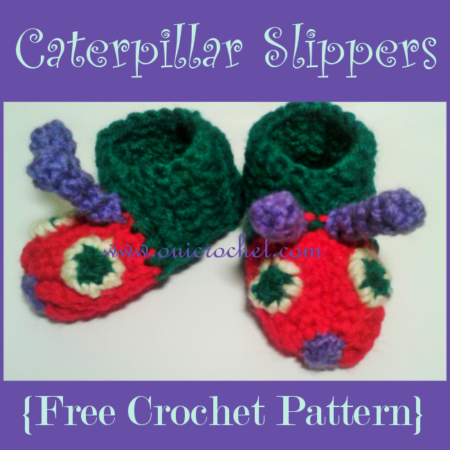 Crochet, Free Crochet Pattern, Crochet Slippers, All Size Simple Slippers, Caterpillar Slippers, Hungry Caterpillar slippers, Hungry Caterpillar Booties,