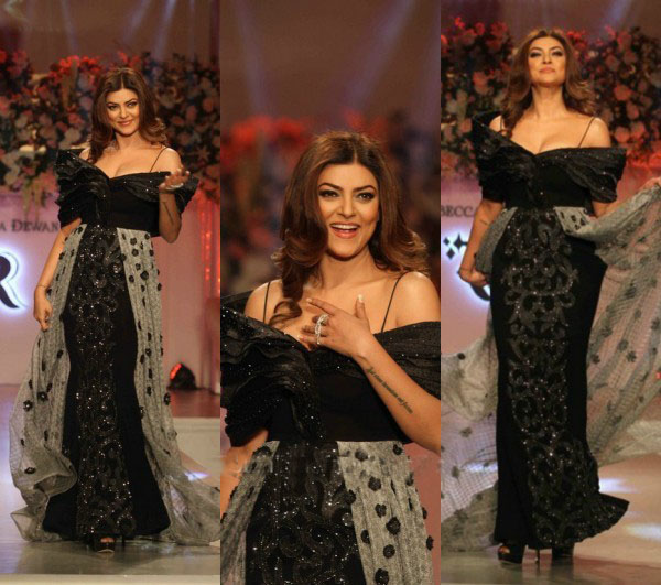 Sushmita Sen in Black Gown at Rebecca Dewan Couture Label Launch