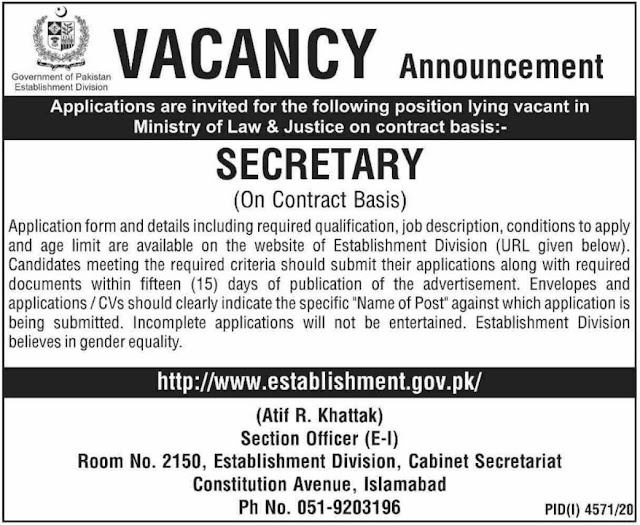 Latest New Islamabad Jobs in Pakistan Today – Ministry of Law & Justice Islamabad Jobs 2021