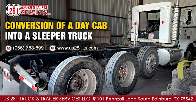 The best truck repair shop for conversion of a day cab into a sleeper truck in Edinburg, Texas.