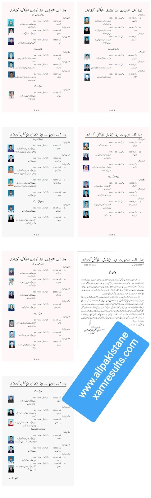 BISE Gujranwala Board Inter Position Holders 2019