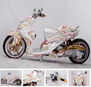 Modif motor yamaha mio, full airbrush motif batik warna putih keren title=
