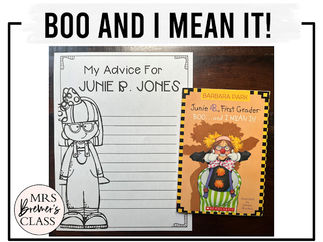 Junie B Jones Boo and I Mean It book activities unit with printables, literacy companion activities, and reading worksheets for First Grade and Second Grade