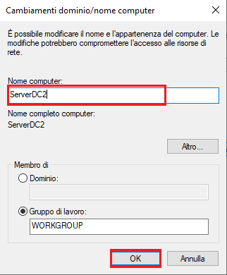 Cambiamenti dominio-nome computer