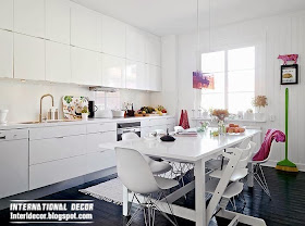 Scandinavian kitchen style, snow white glossy kitchen design