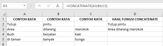 Contoh Fungsi CONCATENATE dan Penerapannya di Microsoft Excel