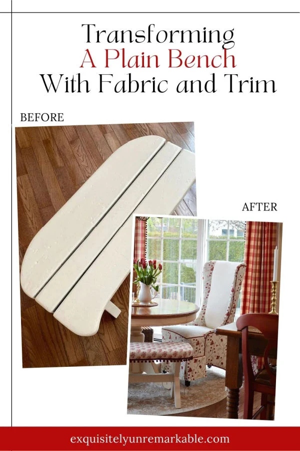 Transforming A Plain Bench With Fabric and Trim Before and After