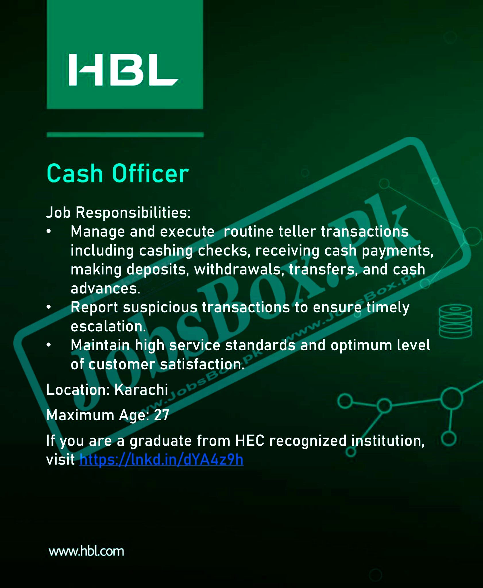 HBL Cash Officers Jobs 2022 Advertisement- www.hblpeople.com