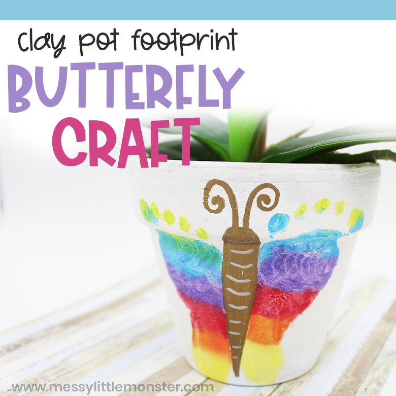Footprint butterfly clay pot craft